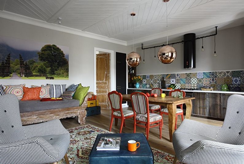 Interior design of a kitchen-living room - photo
