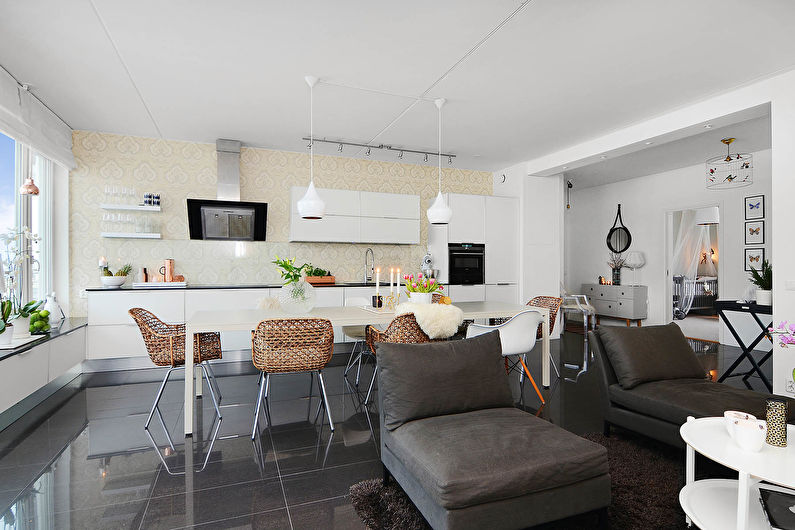 Interior design of a kitchen-living room - photo
