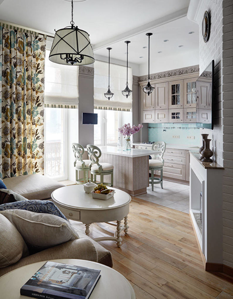 Interior design of a kitchen-living room - photo