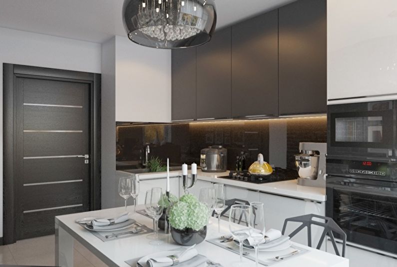 Black and white kitchen interior design - photo