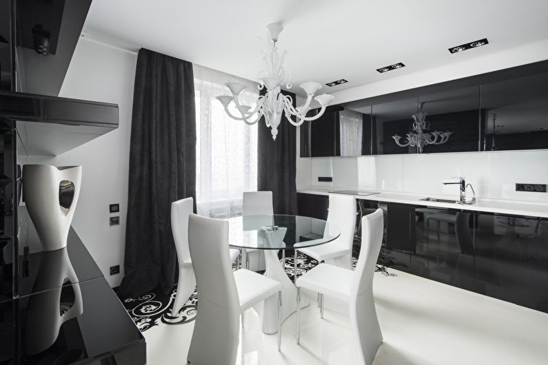 Black and white kitchen interior design - photo