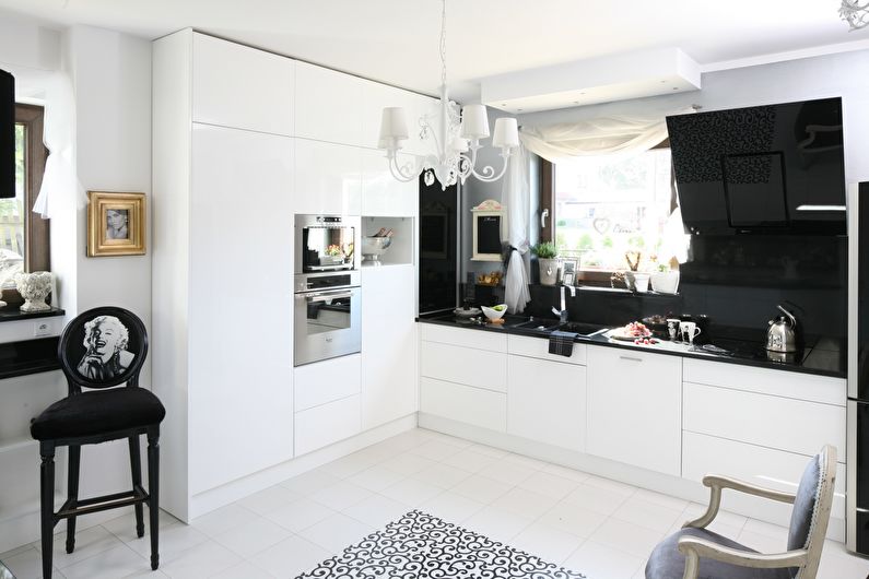 Black and white kitchen interior design - photo