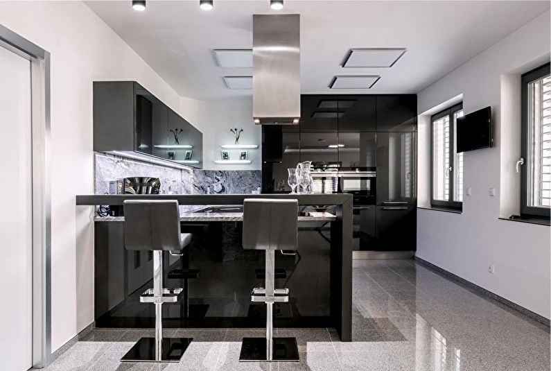 Black and white kitchen interior design - photo