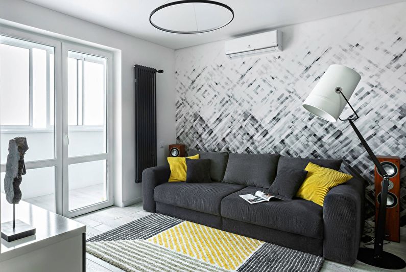 Interior design of a living room in black and white - photo