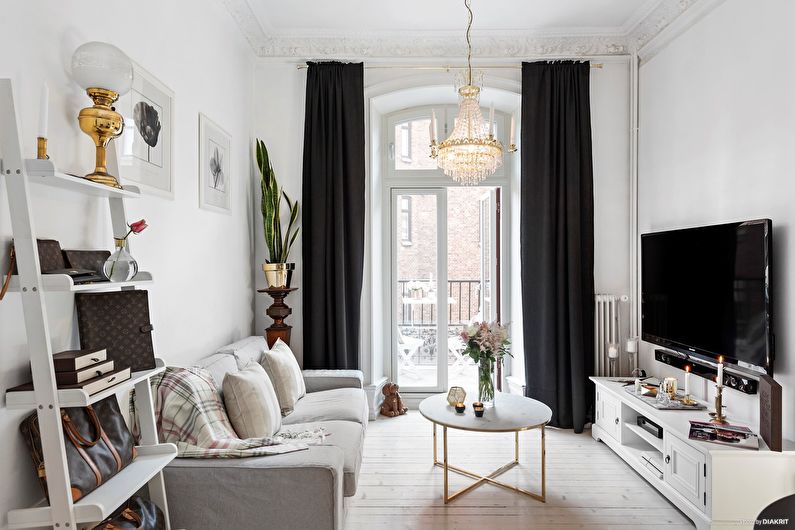 Interior design of a living room in black and white - photo