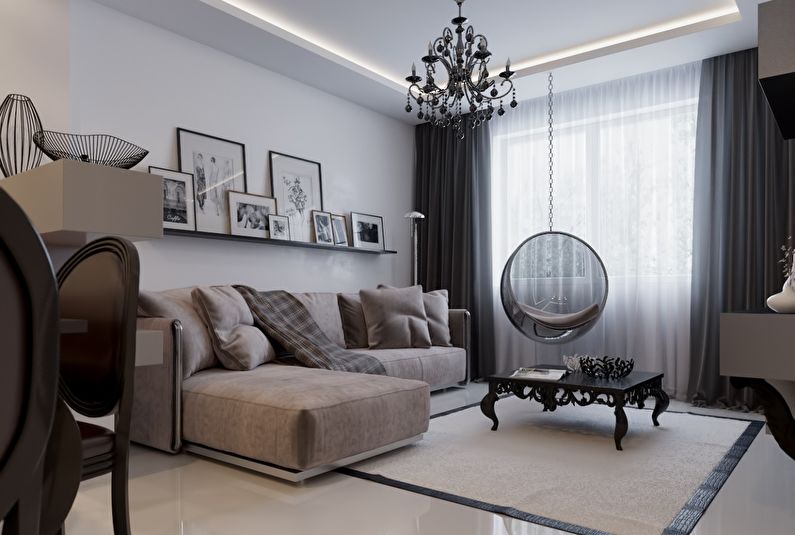 Interior design of a living room in black and white - photo