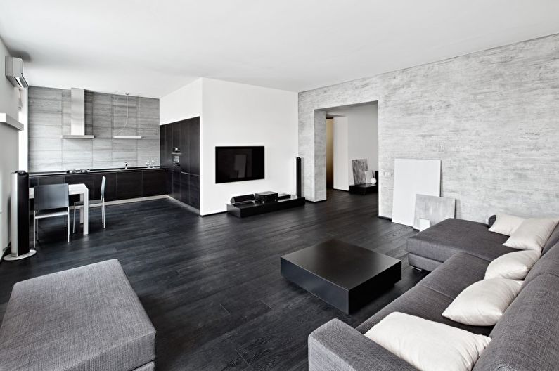 Interior design of a living room in black and white - photo