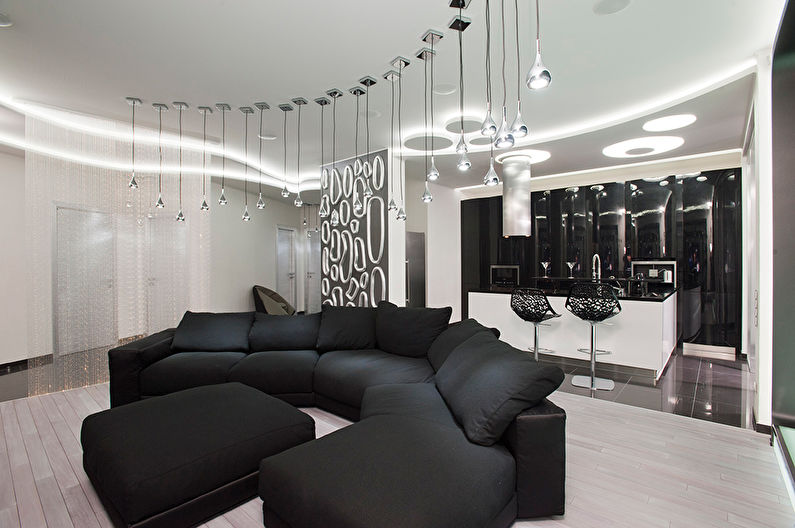 Interior design of a living room in black and white - photo