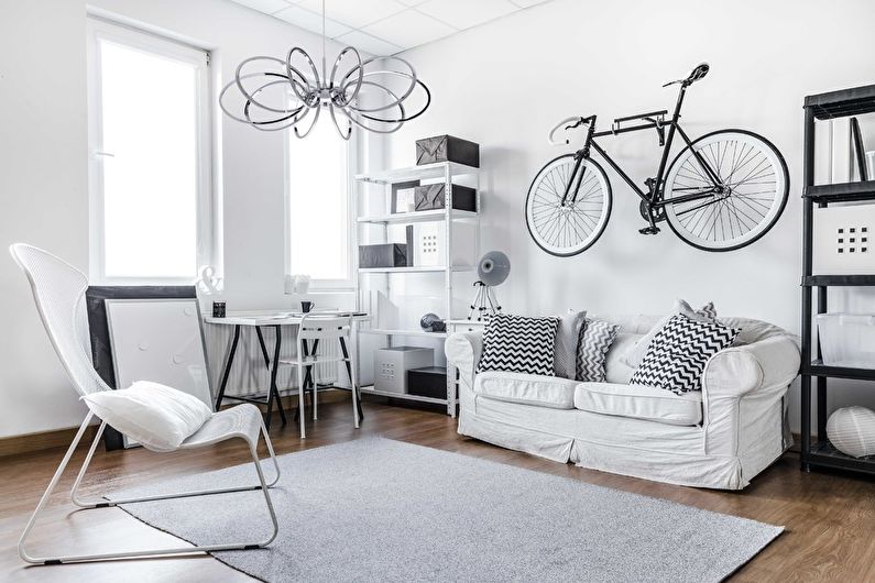 Interior design of a living room in black and white - photo