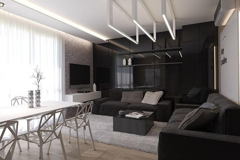Interior design of a living room in black and white - photo