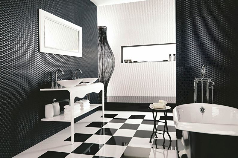 Interior design of a bathroom in black and white - photo