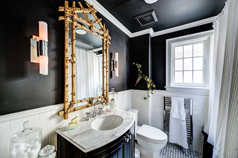 Interior design of a bathroom in black and white - photo