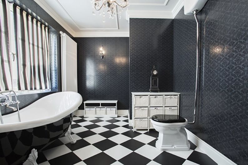 Interior design of a bathroom in black and white - photo