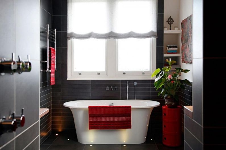 Interior design of a bathroom in black and white - photo