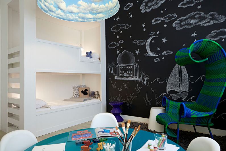 Interior design of a children's room in black and white - photo