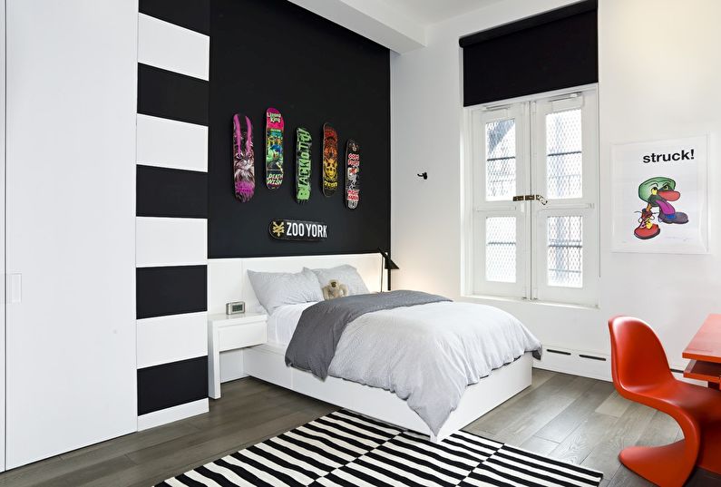 Interior design of a children's room in black and white - photo