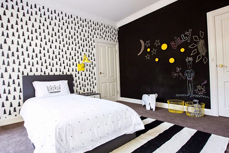 Interior design of a children's room in black and white - photo