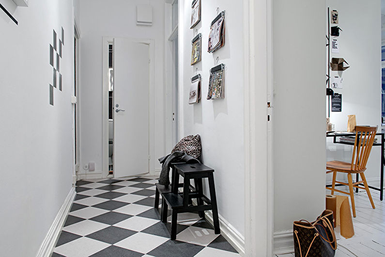 Interior design of the hallway, corridor in black and white - photo