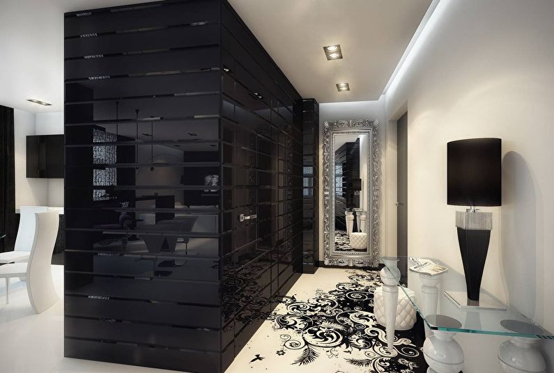 Interior design of the hallway, corridor in black and white - photo