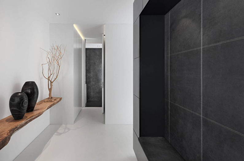 Interior design of the hallway, corridor in black and white - photo