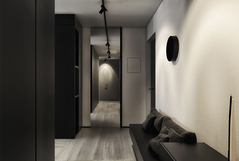 Interior design of the hallway, corridor in black and white - photo