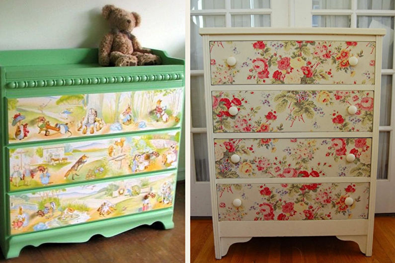 DIY old cabinet decor - Wallpaper