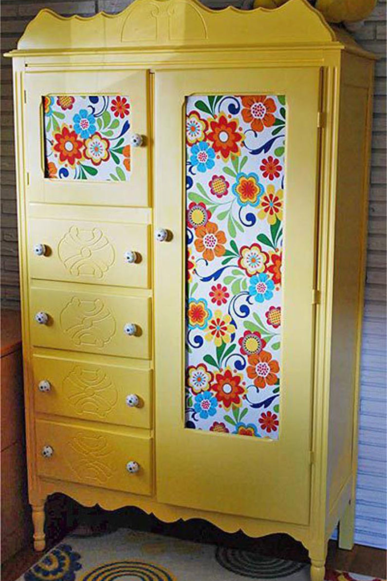 DIY Old Cabinet Decor - Fabric