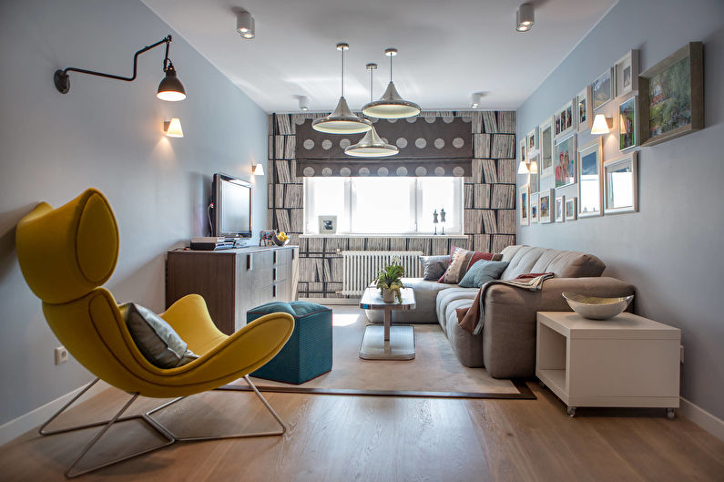 Curtains for a small living room (hall) in a modern style - photo