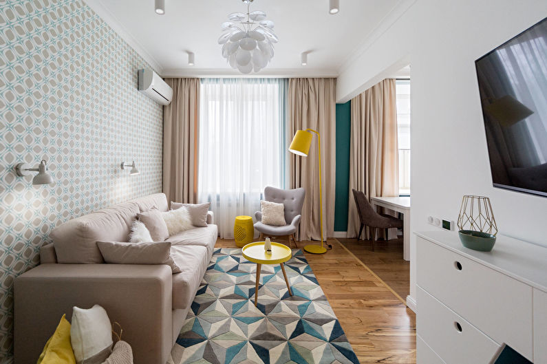Curtains for a drawing room (hall) - photo