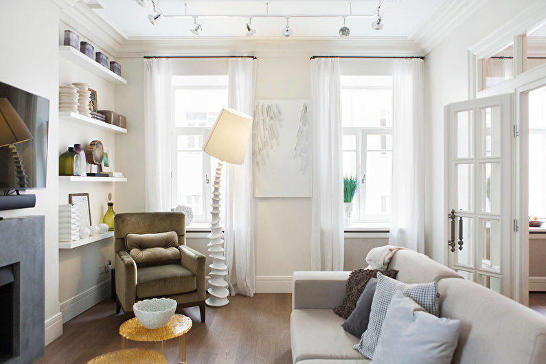 White curtains for the living room (hall) - photo
