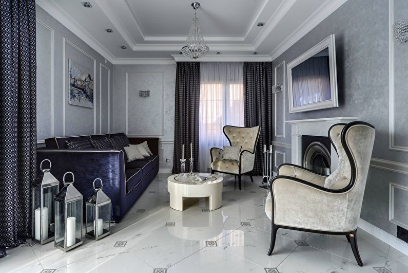 Curtains for a drawing room (hall) - photo