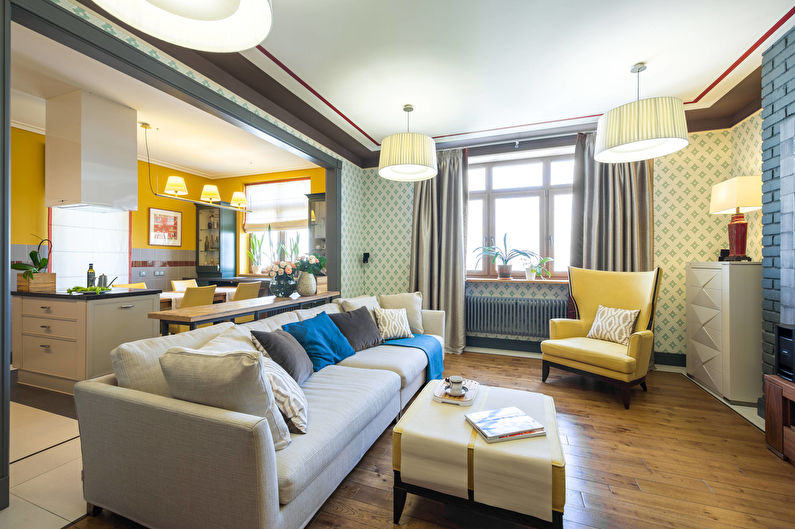 Curtains for a drawing room (hall) - photo