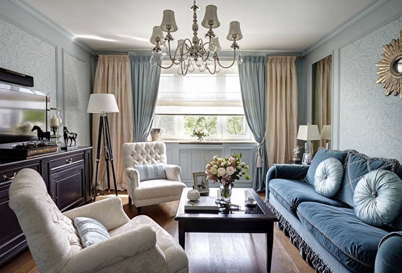 Curtains for a drawing room (hall) - photo