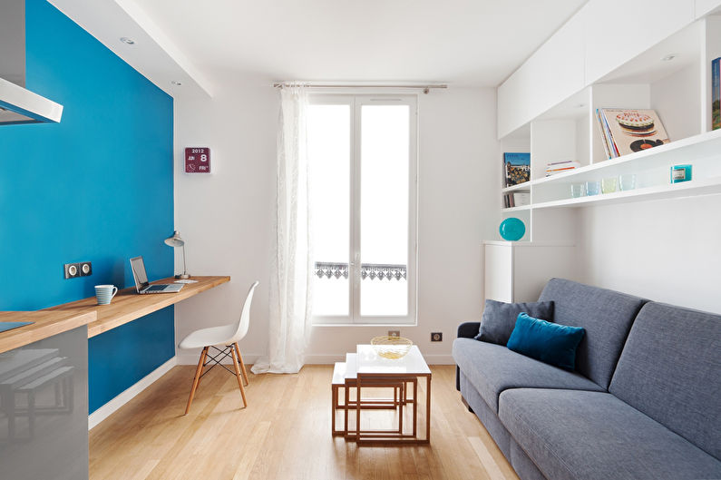 White curtains for the living room (hall) in a modern style - photo