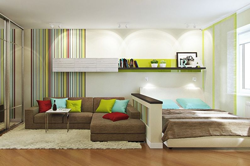 Zoning of the bedroom and living room in a studio apartment