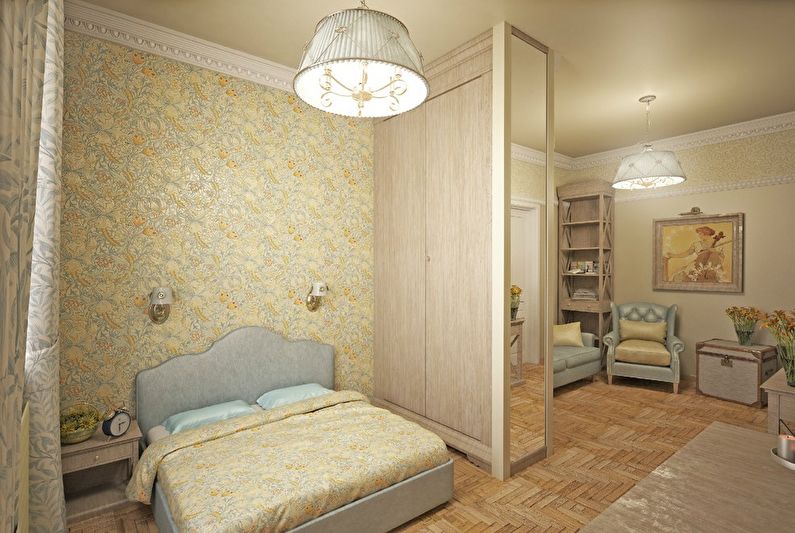Zoning of the bedroom and living room in a studio apartment