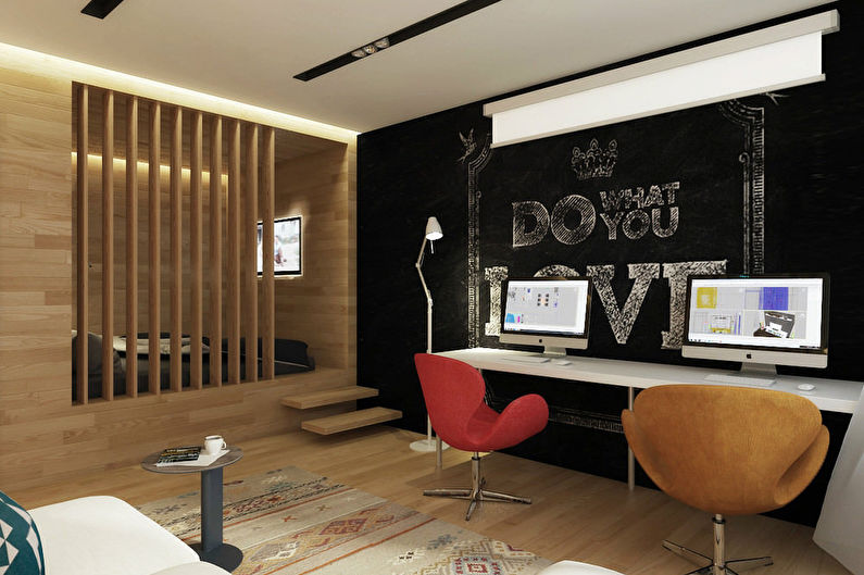 Wooden aesthetics in Moscow - Zoning of a studio apartment