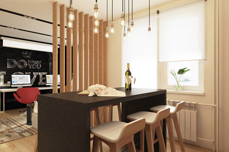 Wooden aesthetics in Moscow - Zoning of a studio apartment