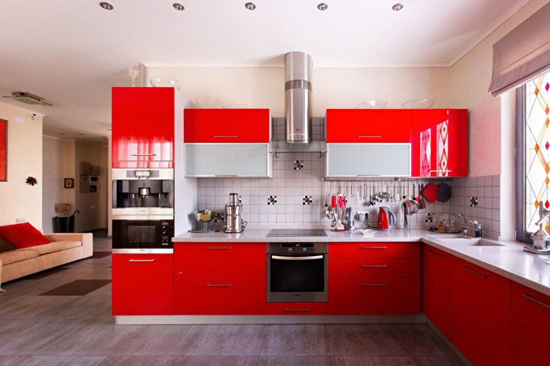 Single-level plasterboard ceilings in the kitchen
