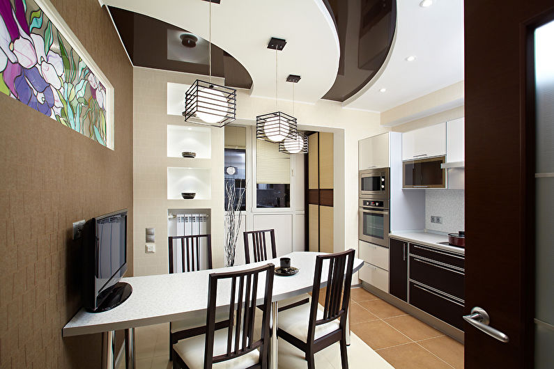 Plasterboard ceiling design in the kitchen - photo