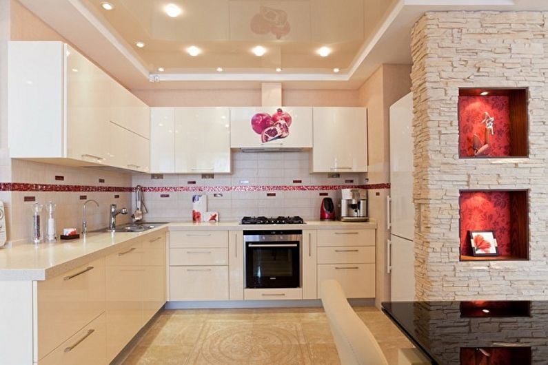 Plasterboard ceiling design in the kitchen - photo