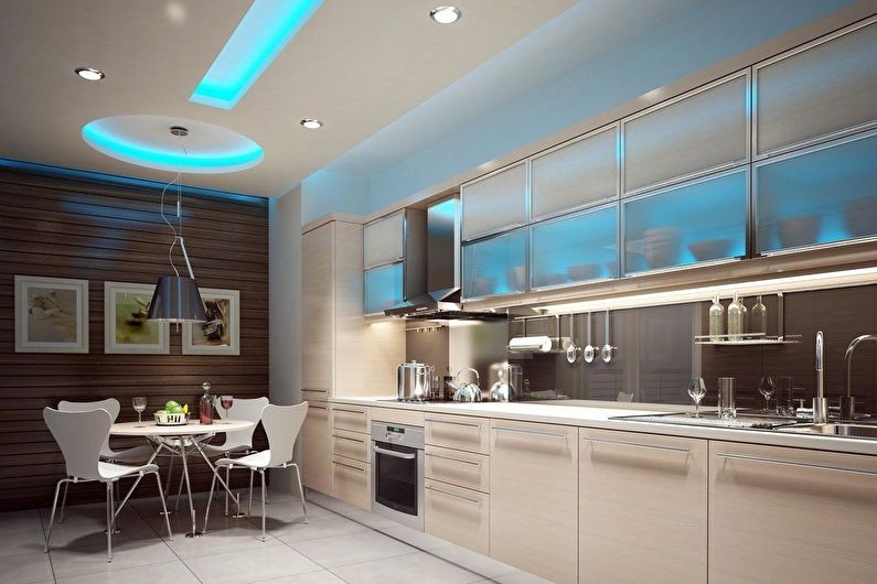 Plasterboard ceiling design in the kitchen - photo