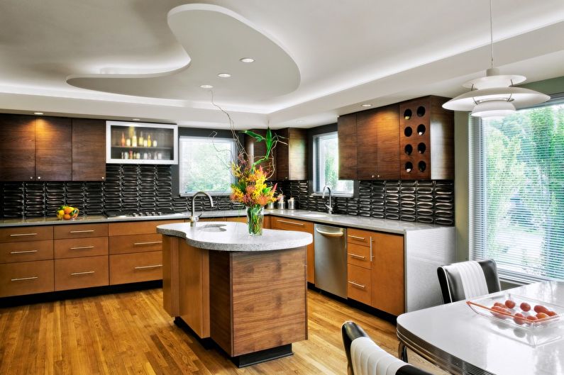 Plasterboard ceiling design in the kitchen - photo