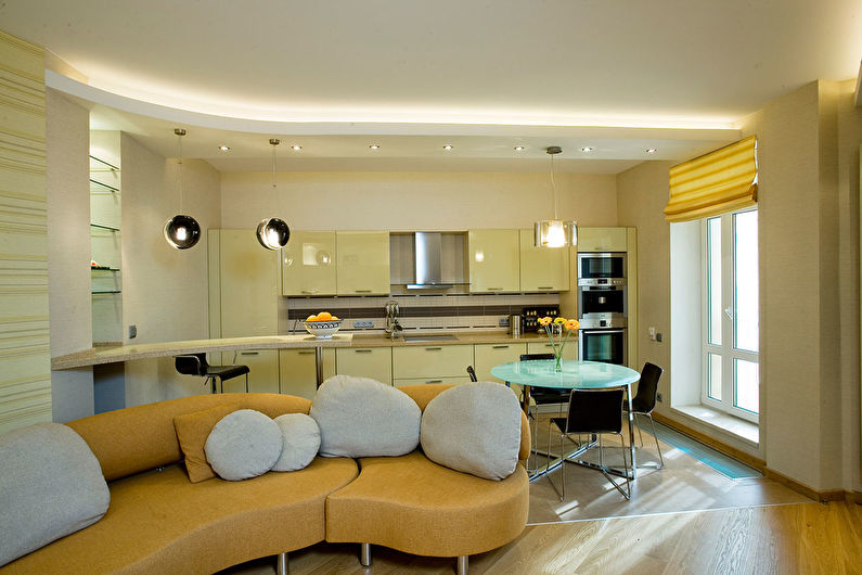 Plasterboard ceiling design in the kitchen - photo