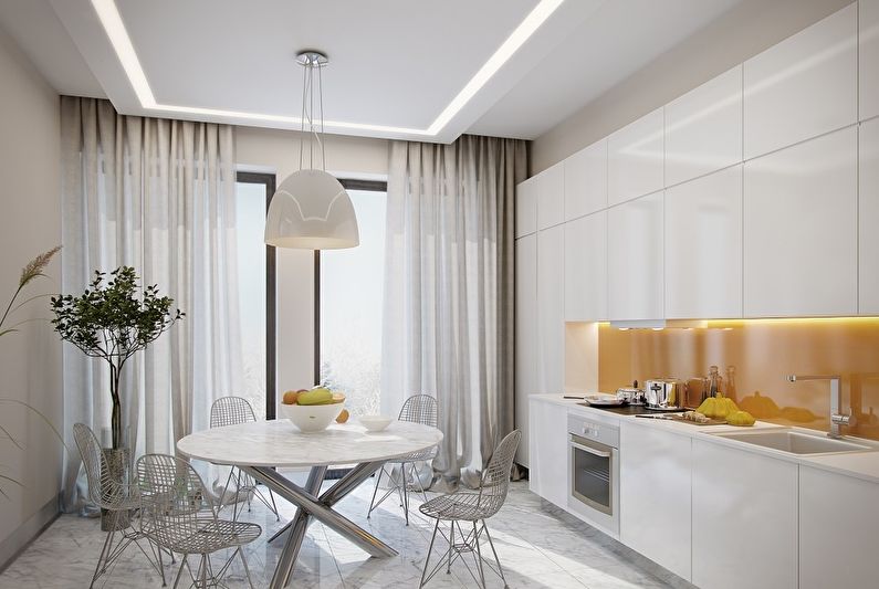 Plasterboard ceiling design in the kitchen - photo