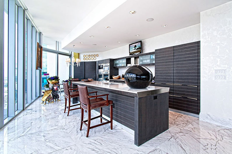 Plasterboard ceiling design in the kitchen - photo