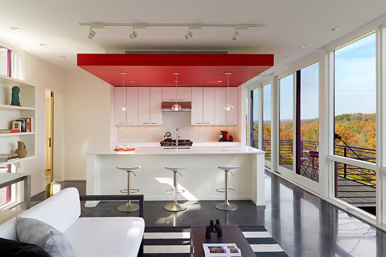 Plasterboard ceiling design in the kitchen - photo