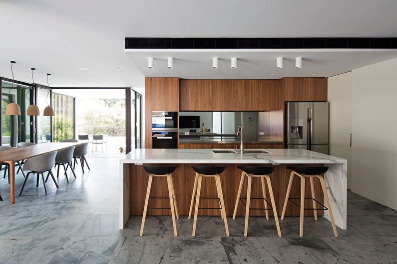 Plasterboard ceiling design in the kitchen - photo
