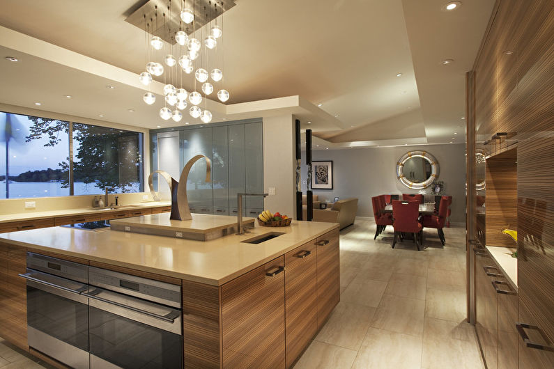 Plasterboard ceiling design in the kitchen - photo