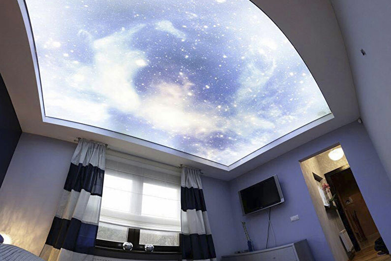 Stretch ceilings with lighting in the bedroom - Starry sky